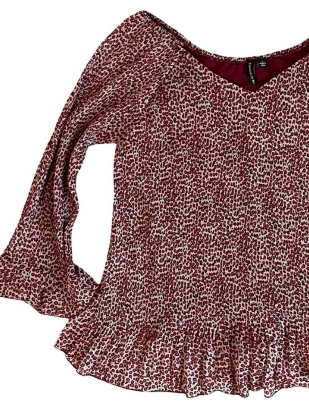 Essentials by Milano Burgundy Leopard-Print V-Neck Blouse